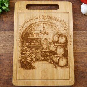 Custom Laser Engraved Bamboo Cutting Board - 12 X 7.75 Inch - Wine Decor Images